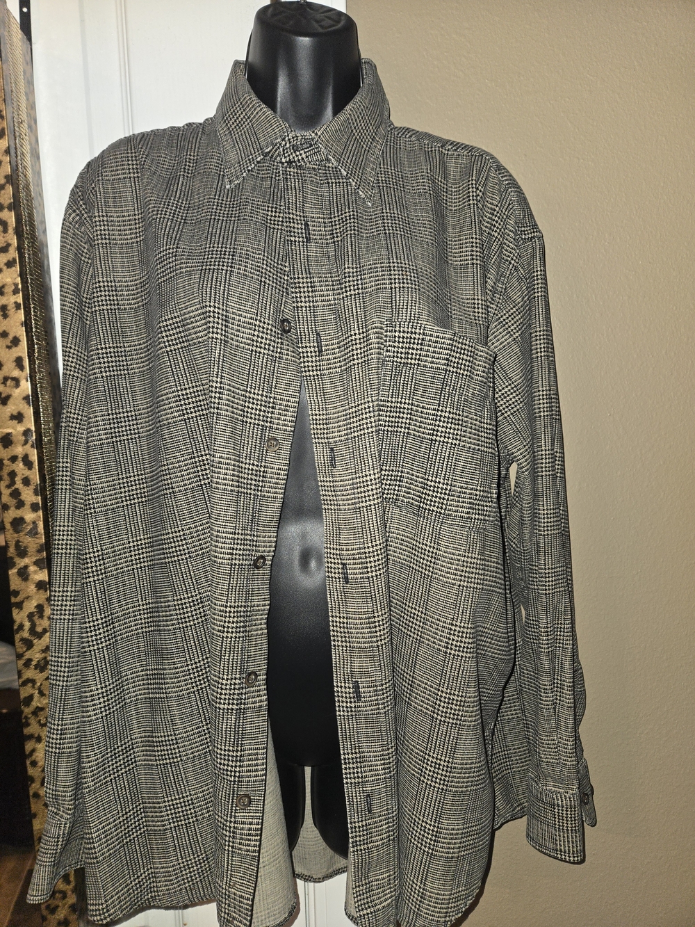 Vtg 70s Sedgefield Plaid Shirt Mens XL Suede Flannel Feel Glen Plaid Gray